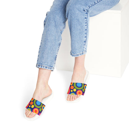 Women's Slide Sandals — Colorful Retro Circle Print Removable-Strap Slides