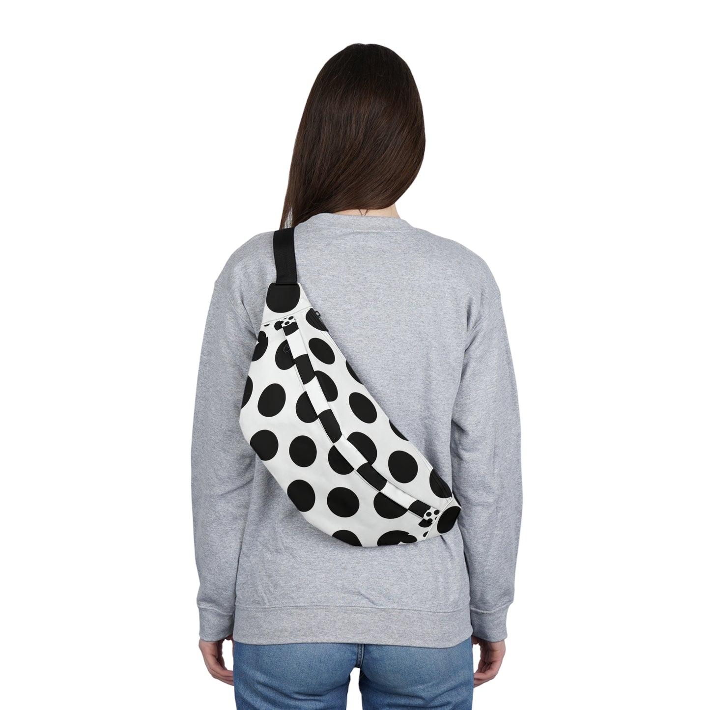Polka Dot Large Fanny Pack — Retro Black & White Waist Bag