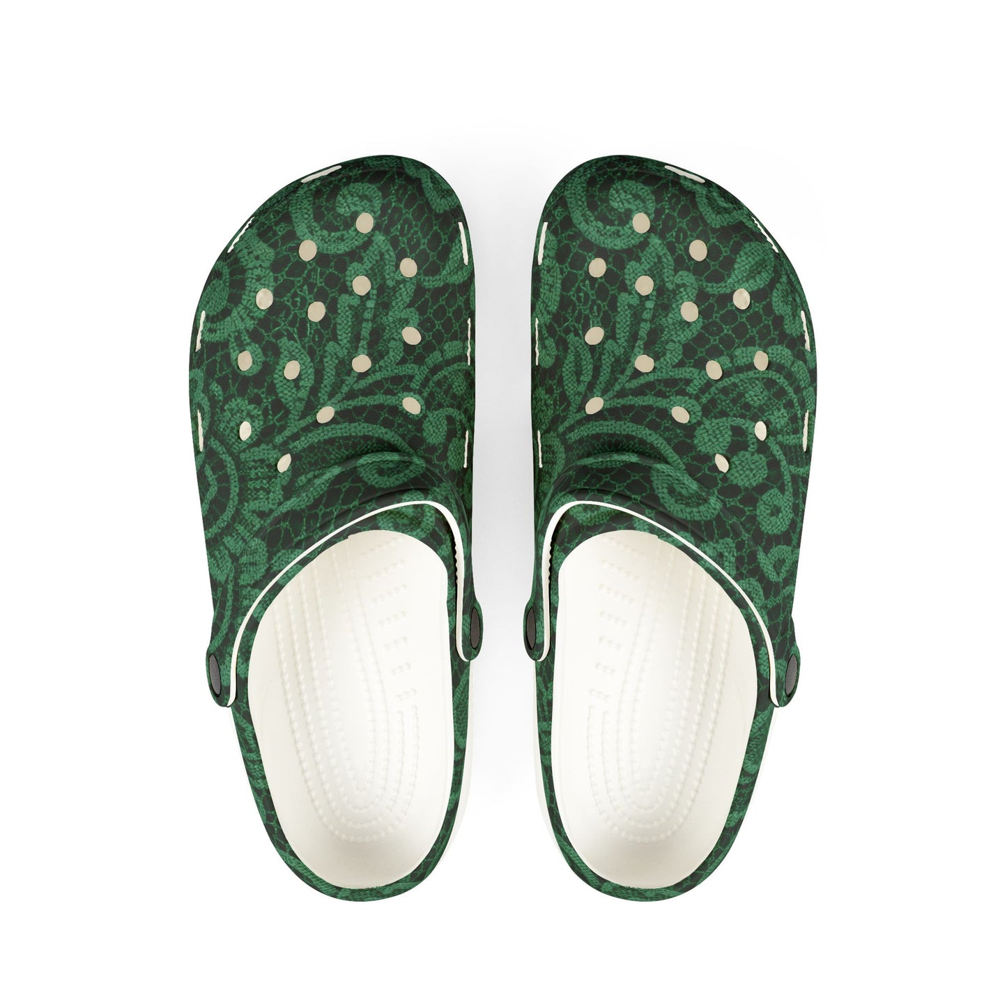Green Paisley EVA Foam Clogs — Lightweight Slip-On Garden Shoes