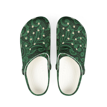Green Paisley EVA Foam Clogs — Lightweight Slip-On Garden Shoes