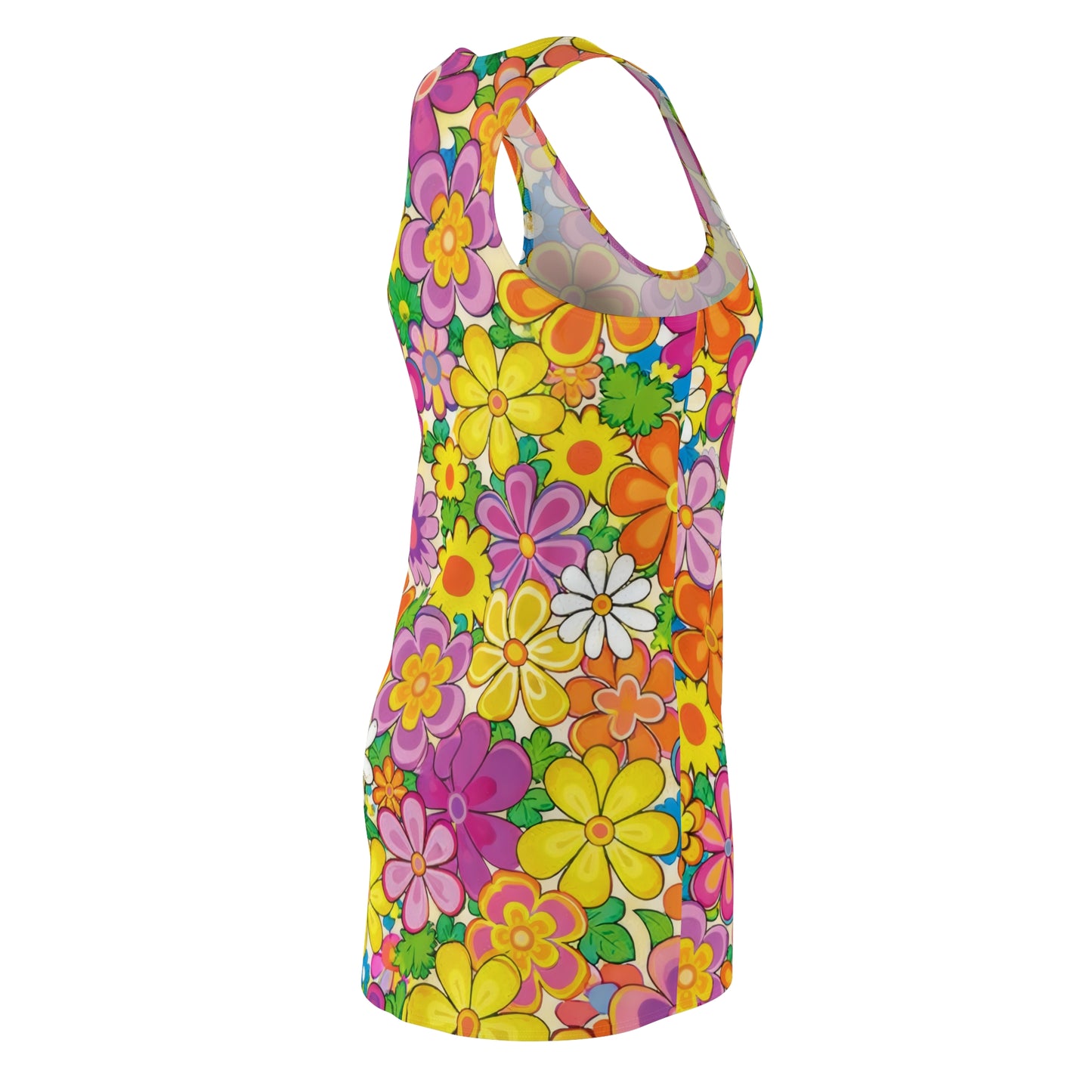 Floral Retro Rainbow Racerback Dress — 60s-Inspired All-Over Print