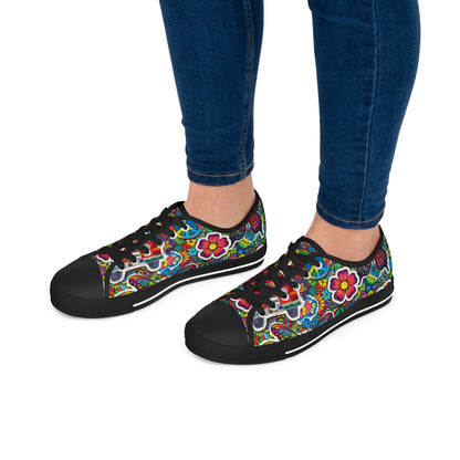 Women’s Low Top Sneakers — Colorful Retro Floral & Peace Vans Pattern