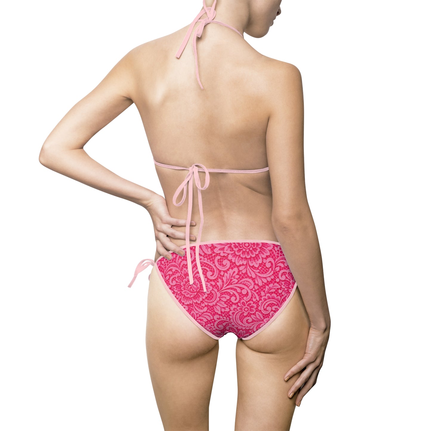 Pink Floral Bikini Swimsuit — Women's Tie-Side Triangle Bathing Suit