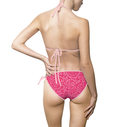 Pink Floral Bikini Swimsuit — Women's Tie-Side Triangle Bathing Suit