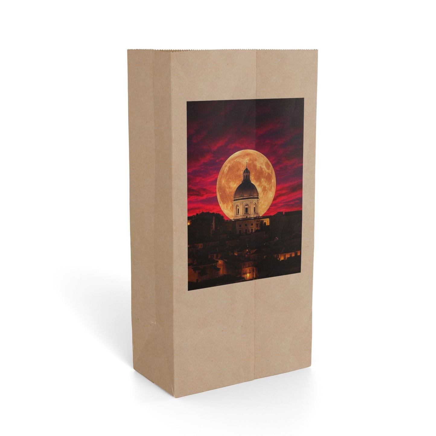 Moonlit Cityscape Gift Bag — Full Moon at Sunset Paper Gift Bag