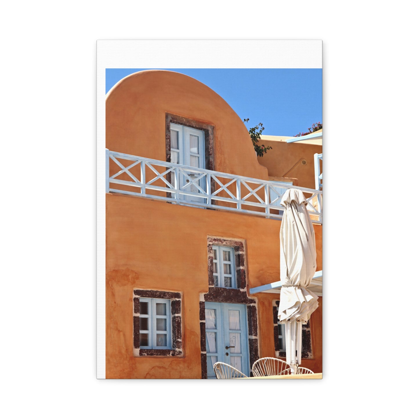 Oia Santorini Orange Facade Canvas — Mediterranean Terracotta Matte Wall Art