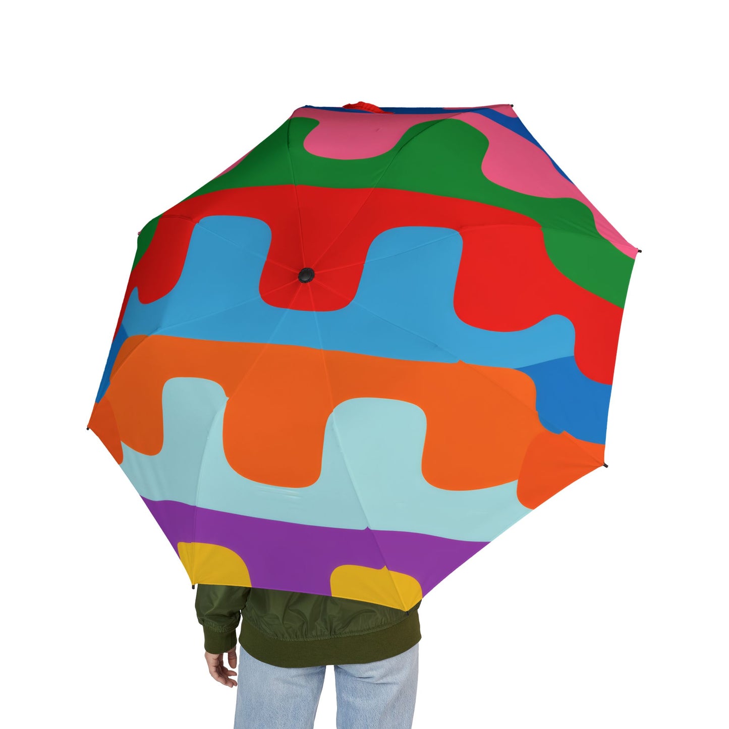 Colorful Abstract Wave Foldable Umbrella — Compact Semi-Automatic Rain Travel Umbrella