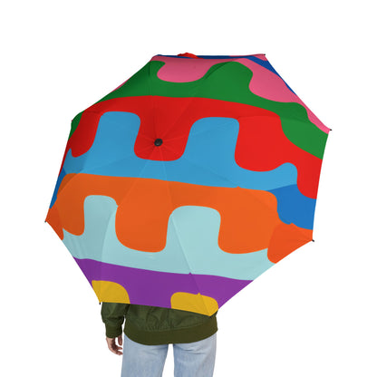 Colorful Abstract Wave Foldable Umbrella — Compact Semi-Automatic Rain Travel Umbrella