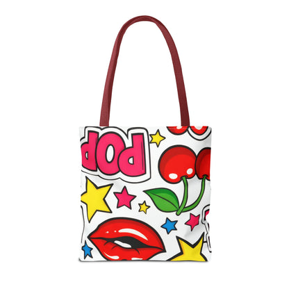 Pop Art Kiss & Cherries Tote Bag — Fun Retro Pattern All-Over Print