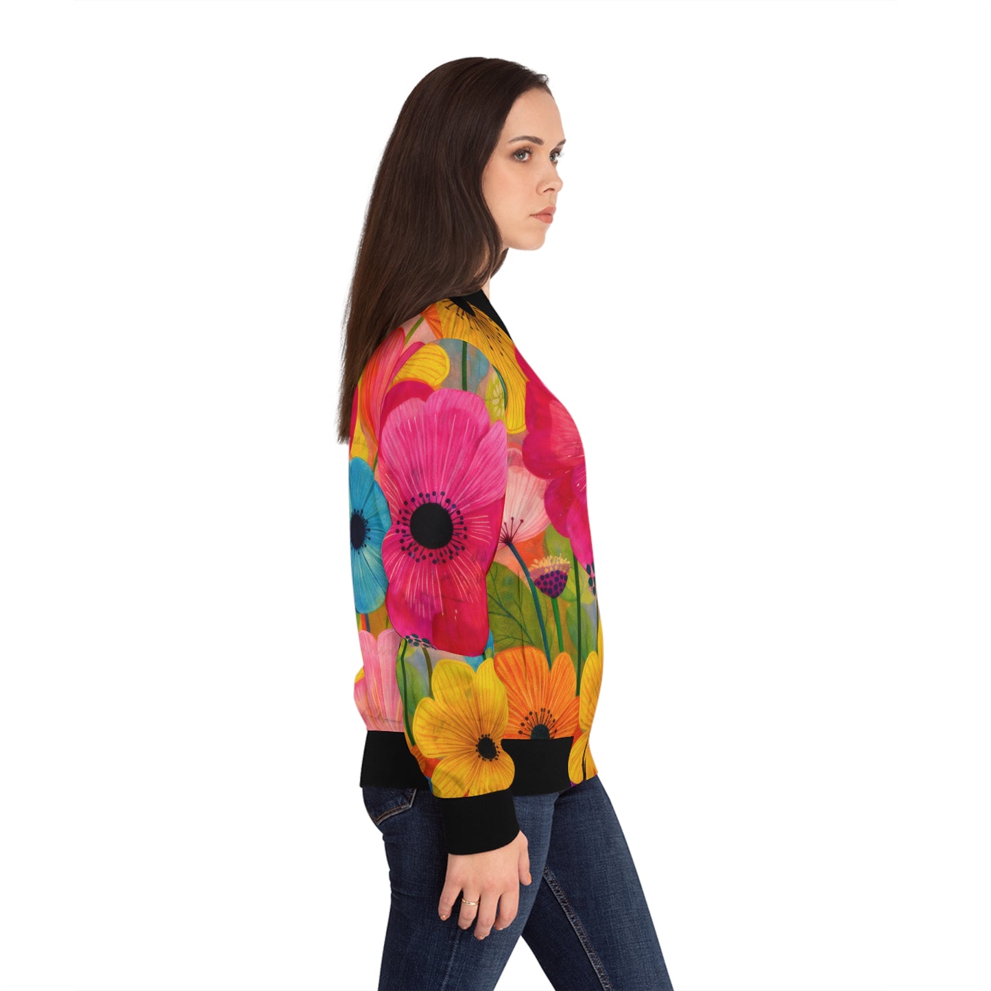 Floral Meadow Bomber Jacket - Bright Wildflower All-Over Print