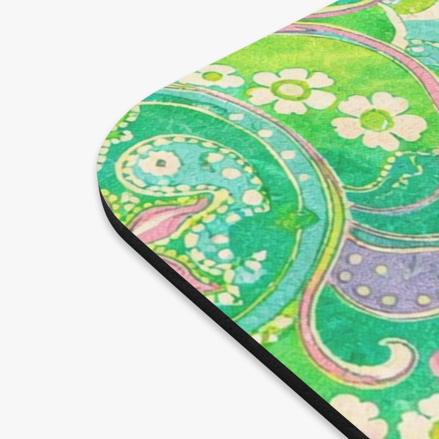 Green Paisley Floral Mouse Pad — Retro Boho Desk Mat