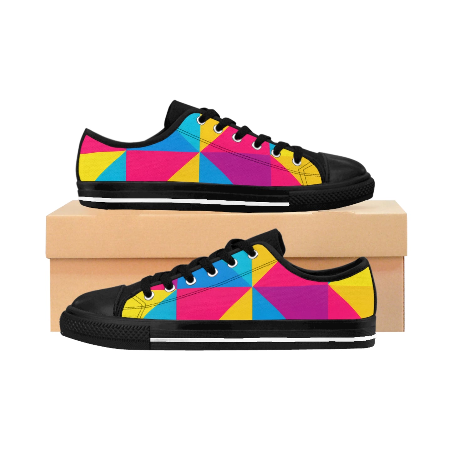 Women's Colorful Geometric Sneakers — Bright Triangle Print Low-Top Canvas Shoes