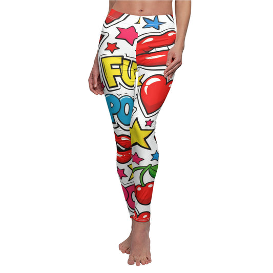 Pop Art Heart & Lips Leggings — Fun Comic Print Women's Leggings