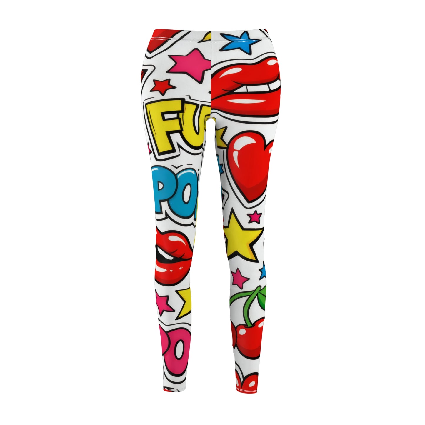 Pop Art Heart & Lips Leggings — Fun Comic Print Women's Leggings