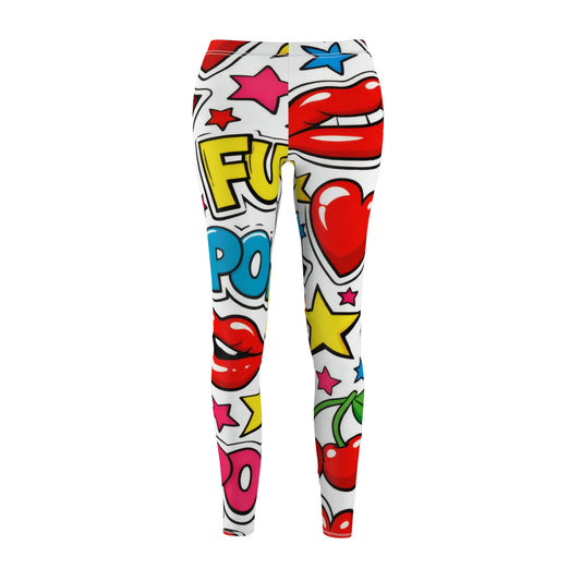 Pop Art Heart & Lips Leggings — Fun Comic Print Women's Leggings