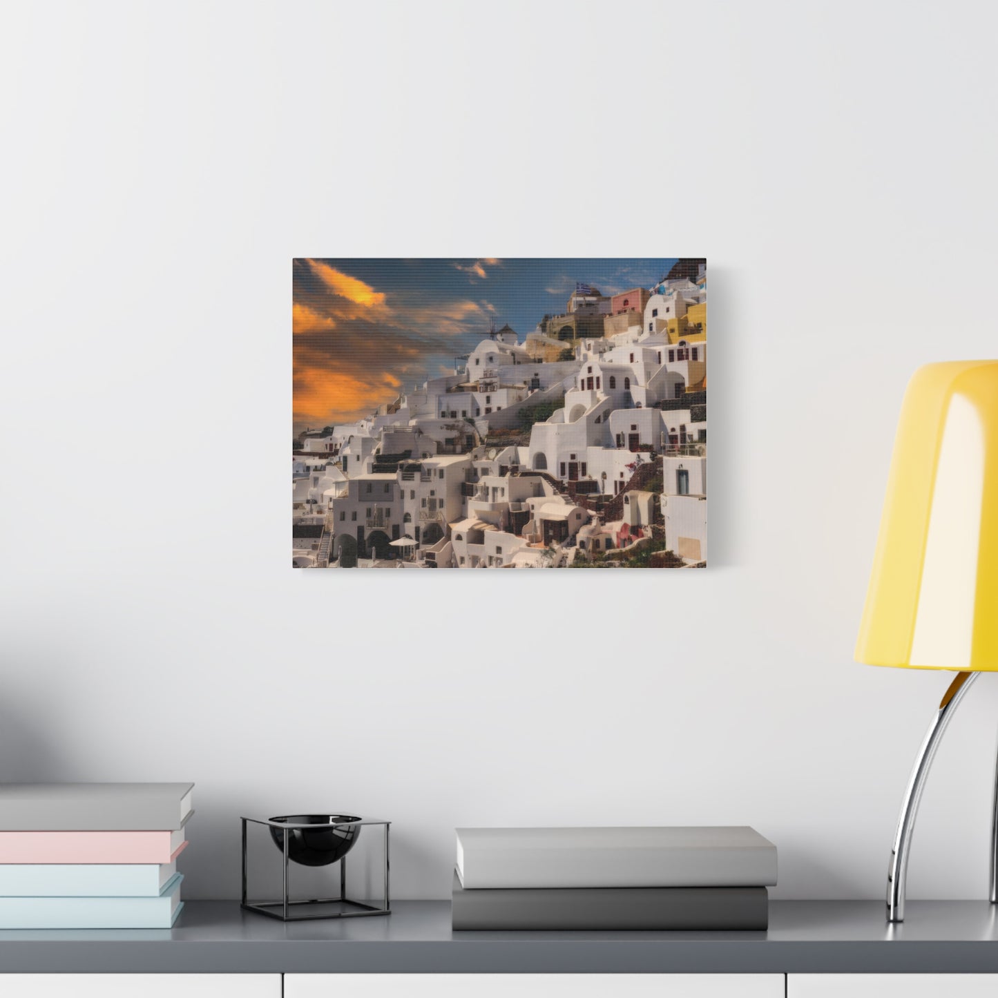 Santorini Sunset Canvas Art, Oia Greece Architecture Wall Decor, Greek Island Sunset