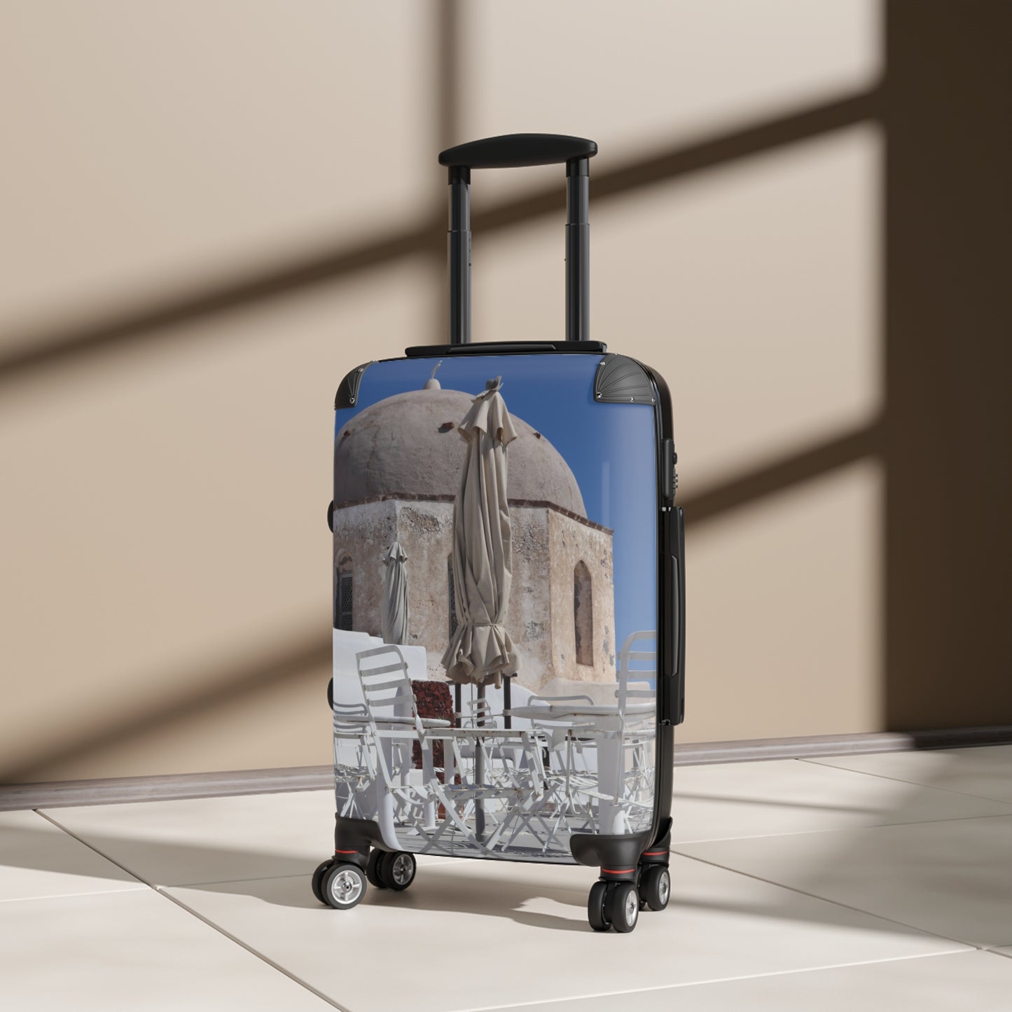 Luxury Santorini Oia Suitcase — Ghost City Edition — Empty Cafe & Ancient Dome Photography