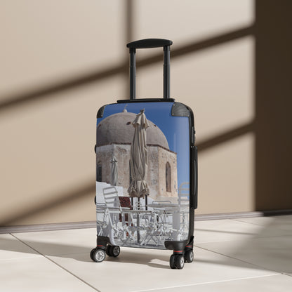 Luxury Santorini Oia Suitcase — Ghost City Edition — Empty Cafe & Ancient Dome Photography