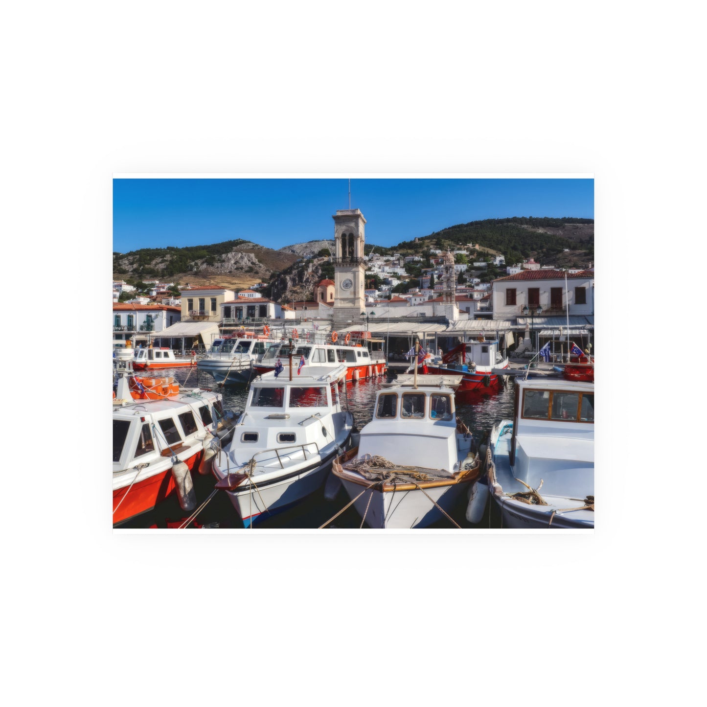 Hydra Island Greece Poster, Mediterranean Harbor Wall Art, Greek Island Boat Photography, Nautical Coastal Decor, Scenic Travel Print Art