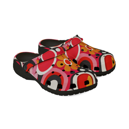 Red Retro Circles EVA Clogs – Floral Pop Garden Slip-On Shoes