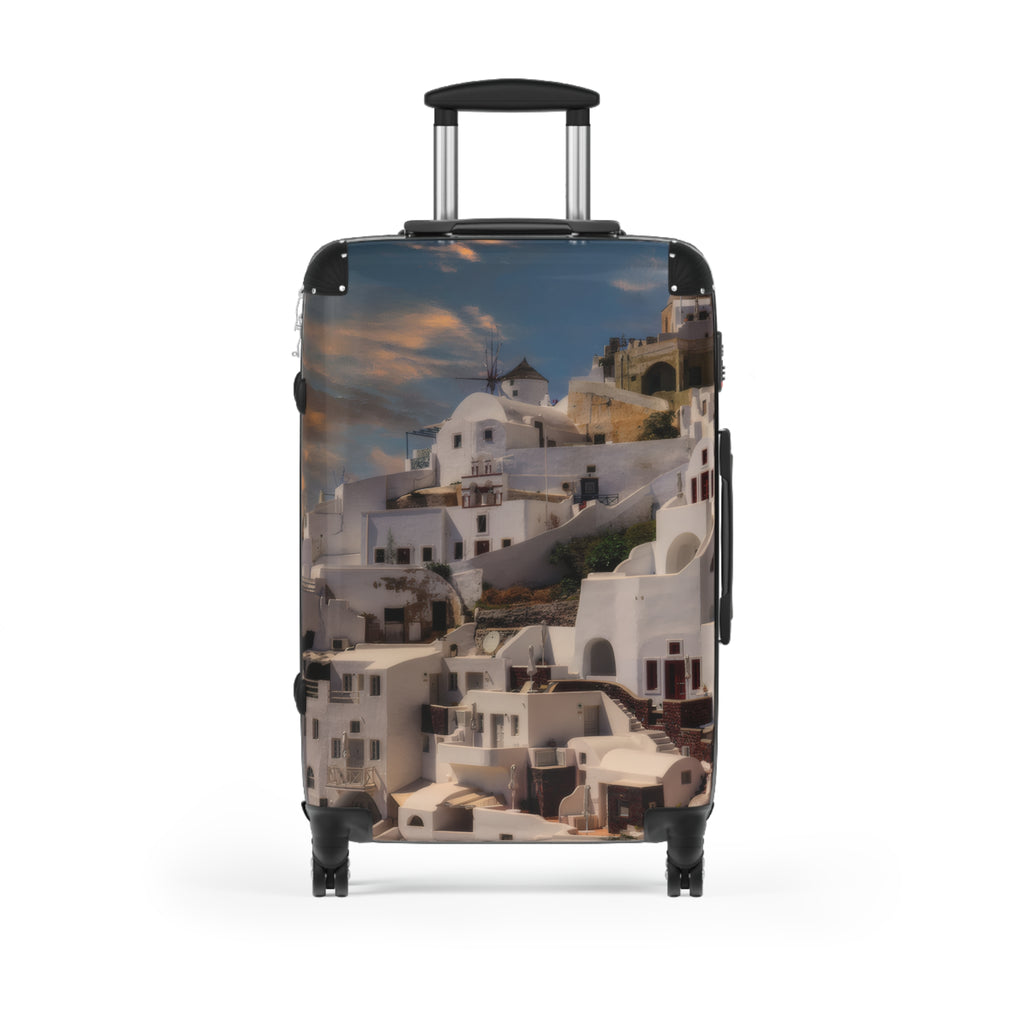 Oia White Village Windmill Suitcase - Santorini Sunset Houses Luggage | Original Photo