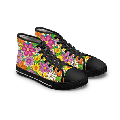 Women's Floral High-Top Sneakers — Retro 60s Daisy Print
