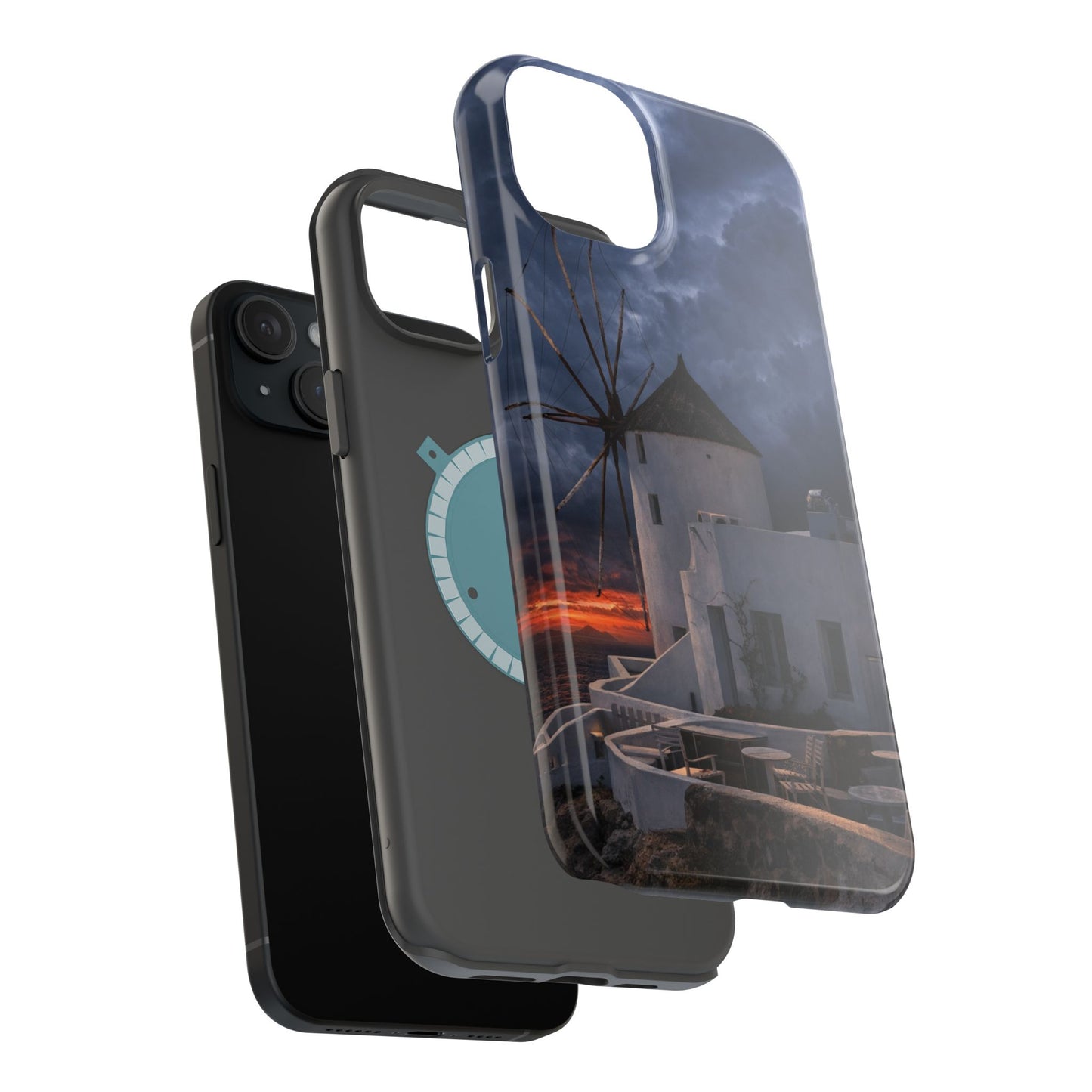 Santorini Windmill Sunset phone case | Magnetic impact-resistant case Greek Island Travel Gift