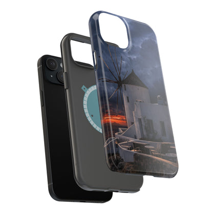 Santorini Windmill Sunset phone case | Magnetic impact-resistant case Greek Island Travel Gift