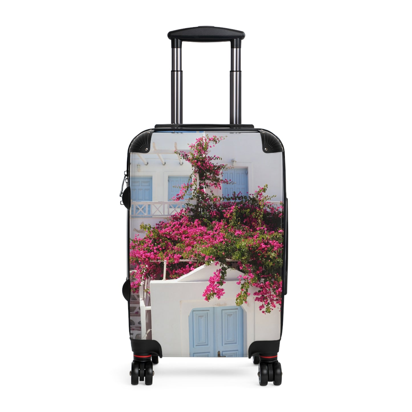 Luxury Santorini Oia Suitcase — Ghost City Edition — Pink Bougainvillea & Blue Door Photography