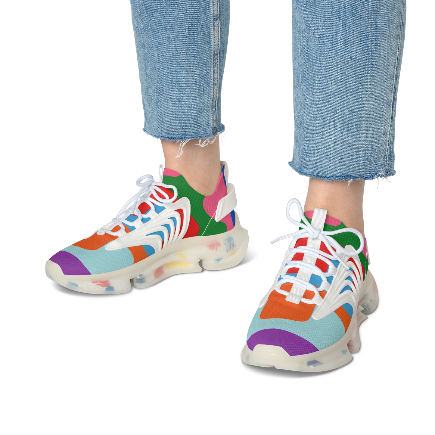 Colorblock Women's Mesh Sneakers — Breathable Athletic Shoes with Vibrant Geometric Design
