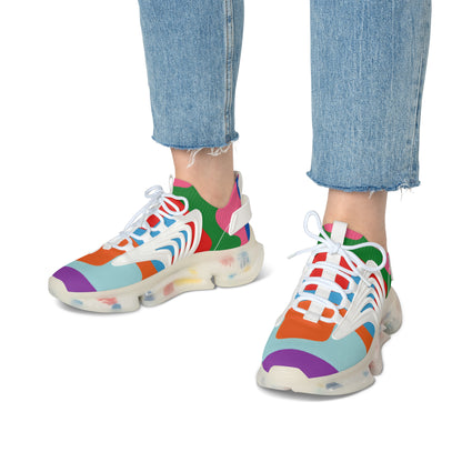 Colorblock Women's Mesh Sneakers — Breathable Athletic Shoes with Vibrant Geometric Design