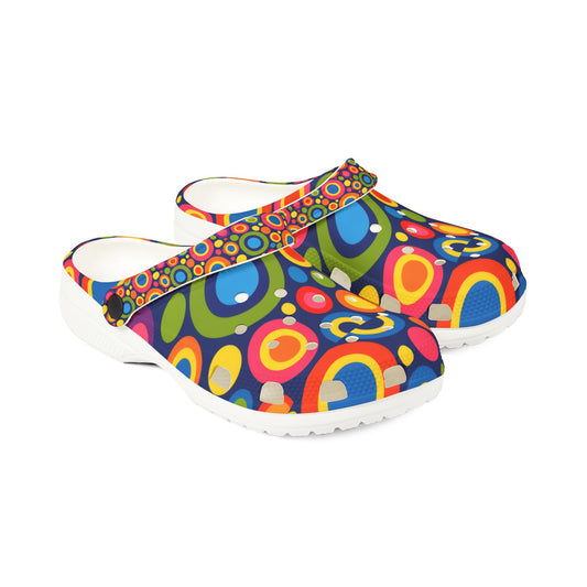 Colorful Retro Circle EVA Foam Clogs – Lightweight Slip-On Garden Shoes