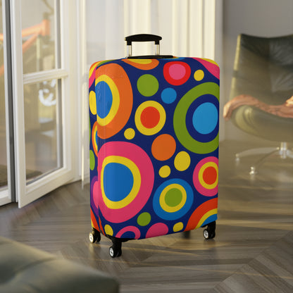 Colorful Retro Circles Luggage Cover — Bright Travel Suitcase Protector