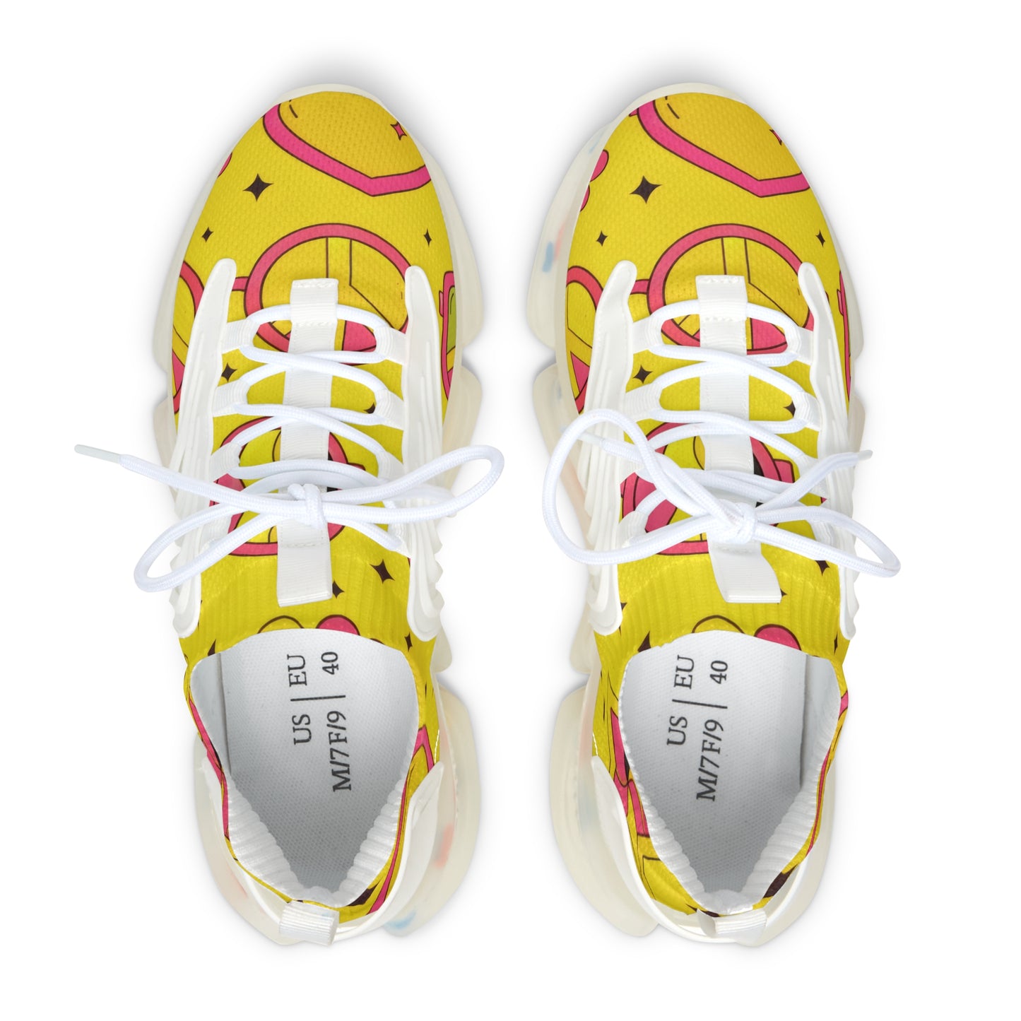 Yellow Heart Flower Mesh Sneakers — Women’s Cute Patterned Athletic Shoes