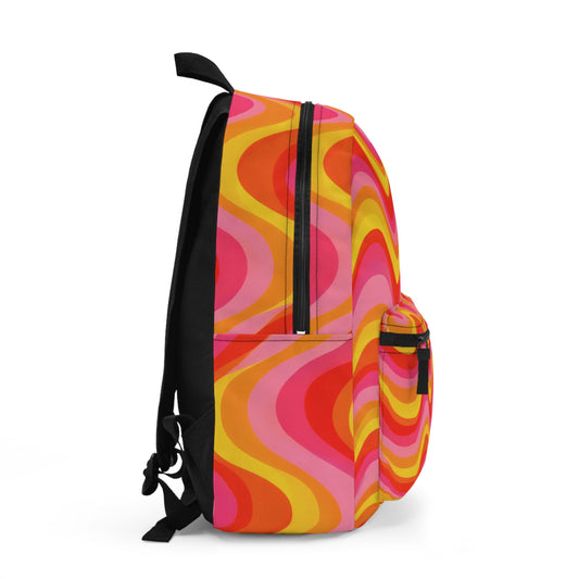 Retro Wave Backpack — Bright 70s Wavy Pattern School & Travel Bag