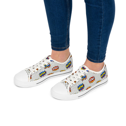 Comic Pop Art Women's Low Top Sneakers — "WOW" & "POW" Print