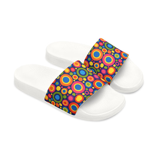 Women's Slide Sandals — Colorful Retro Circle Print Removable-Strap Slides
