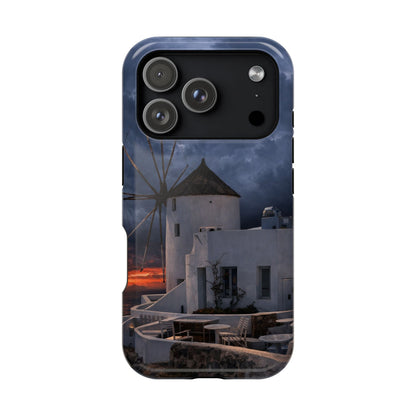 Santorini Windmill Sunset phone case | Magnetic impact-resistant case Greek Island Travel Gift