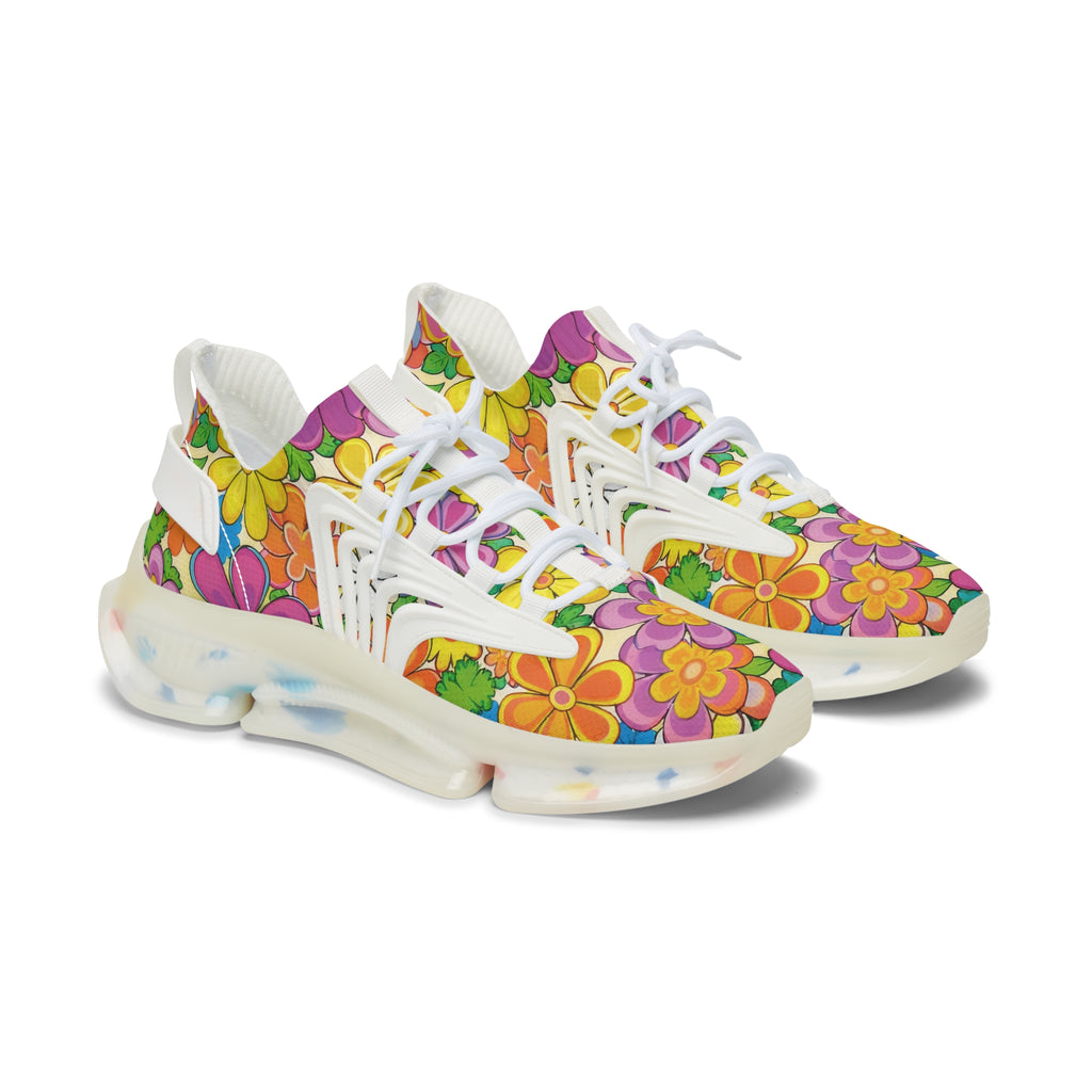 Colorful floral-patterned sneakers on a white background