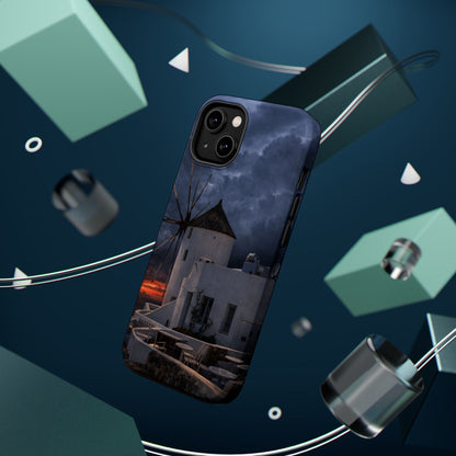 Santorini Windmill Sunset phone case | Magnetic impact-resistant case Greek Island Travel Gift