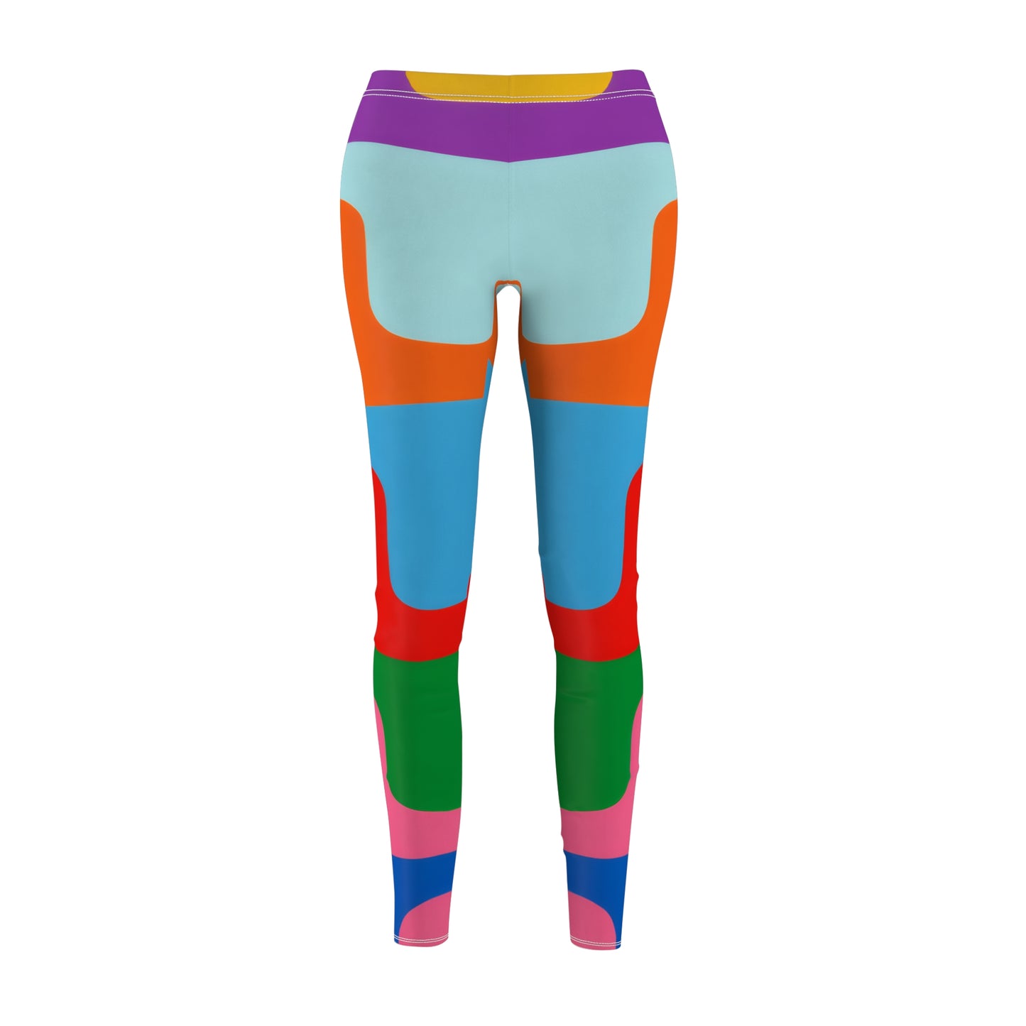 Colorblock Retro Wave Leggings — Bold All-Over-Print Women's Fitness & Casual Tights