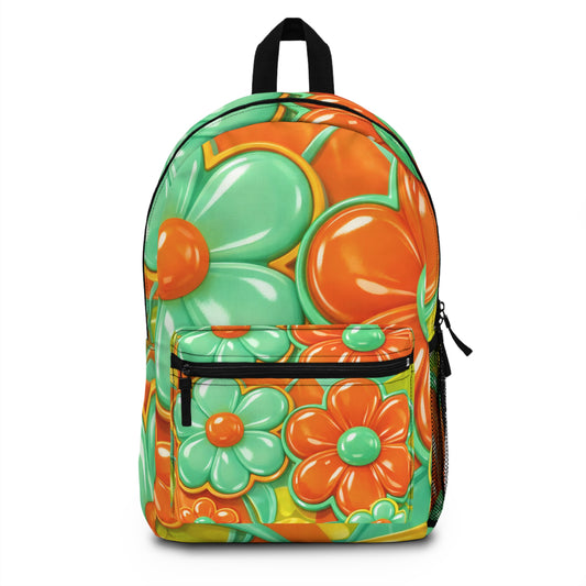 Retro Floral Pattern Backpack  60s Orange Green Flower Design