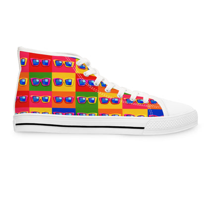 Retro Pop Sunglasses High-Top Sneakers — Colorful Patterned Women's Shoes