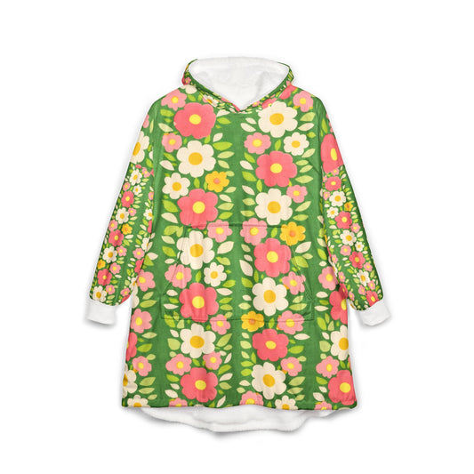 Floral Hoodie — Retro Pink & White Flower Sherpa Throw