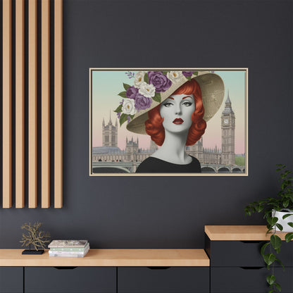 Elegant vintage pop art woman in front of Big Ben in London Matte Framed Canvas