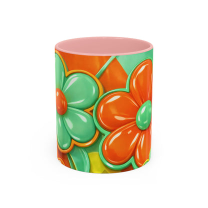 Retro Orange & Teal Flower Pattern Mug | Accent Coffee Mug