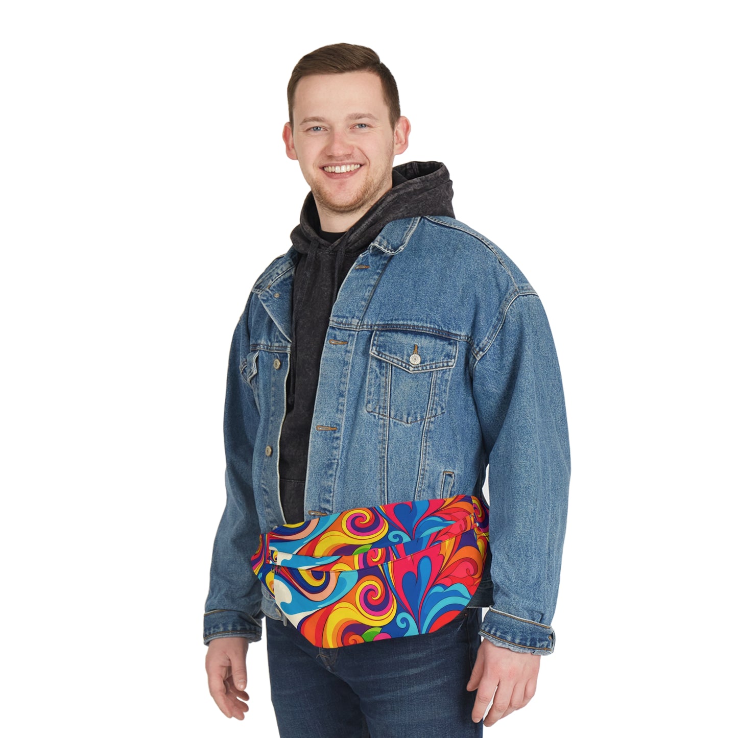 Psychedelic Heart Swirl Fanny Pack — Retro Rainbow Festival Waist Bag