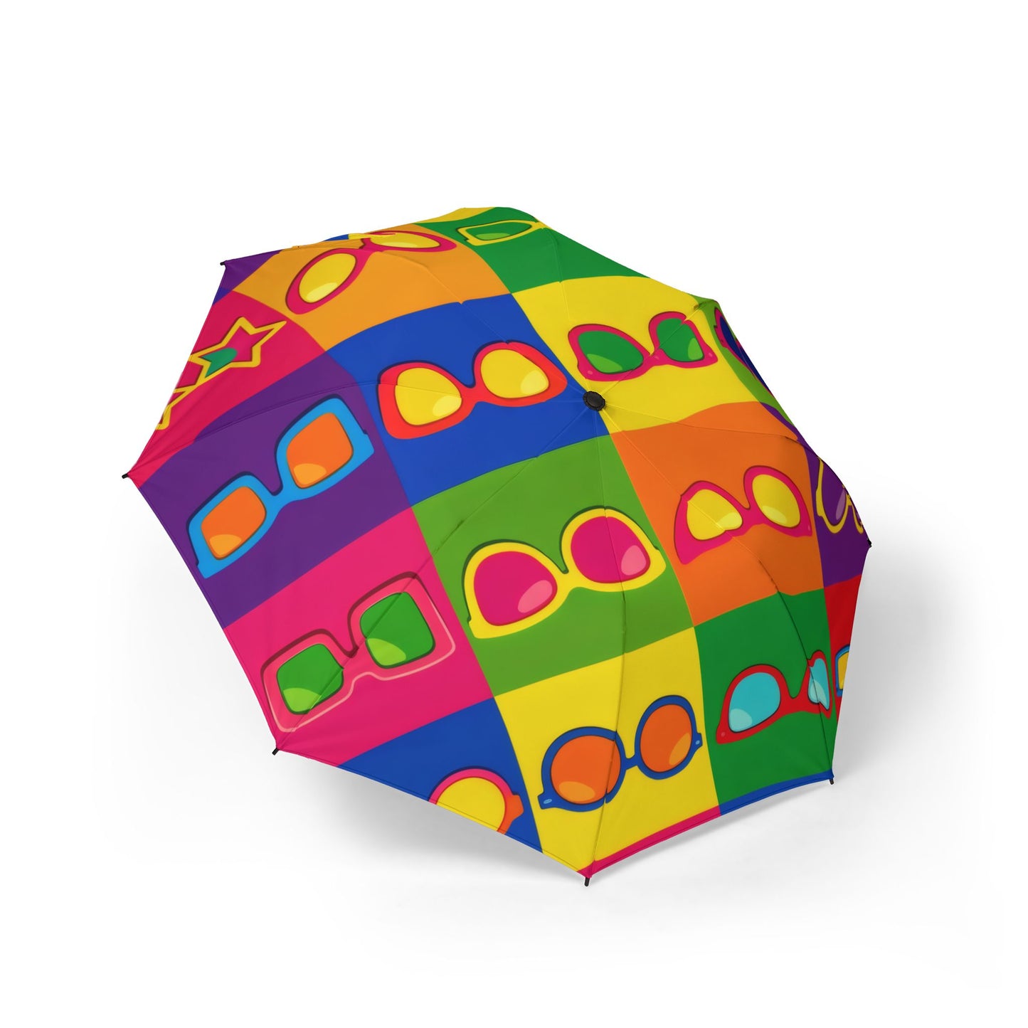 Foldable Umbrella — Colorful Pop Art Sunglasses Pattern, Compact Semi‑Automatic Travel Umbrella