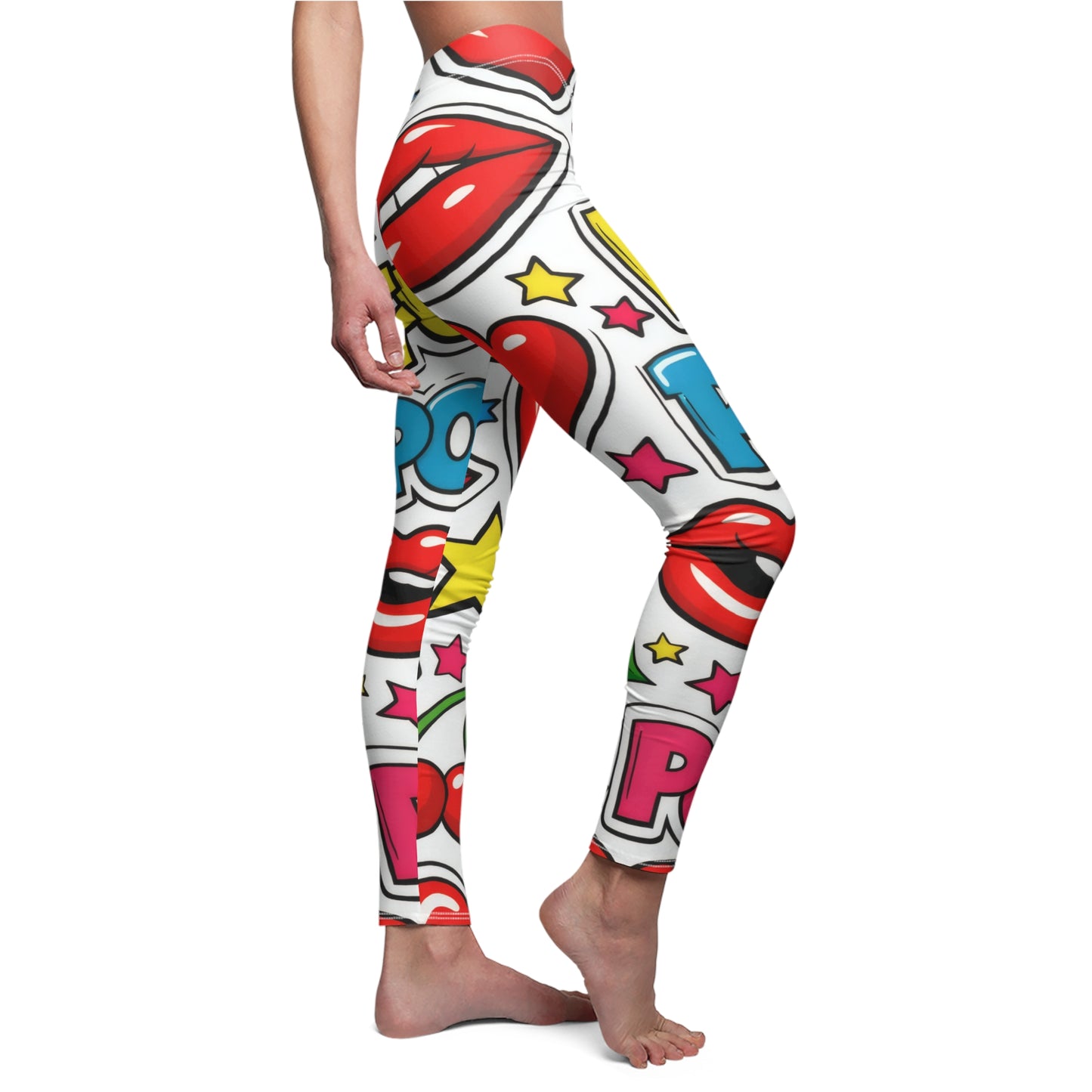 Pop Art Heart & Lips Leggings — Fun Comic Print Women's Leggings