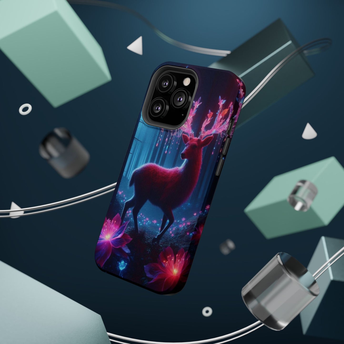 Magnetic Impact-Resistant Phone Case — Neon Fantasy Deer Forest Design